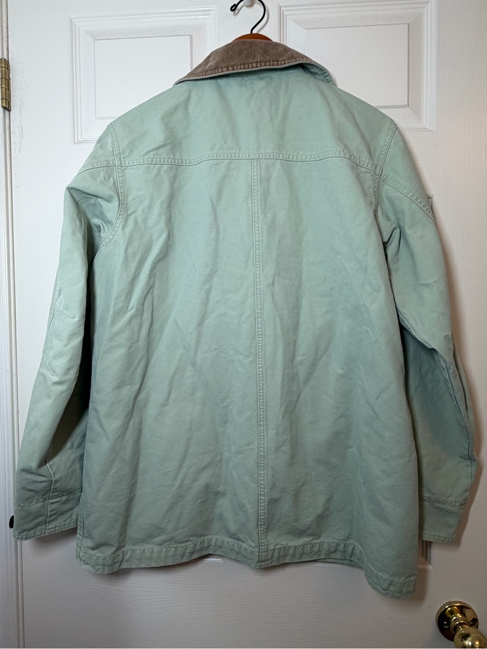 L.L. Bean Mint Green Cotton Utility Barn Jacket with Tan Corduroy Collar - Picture 6 of 12